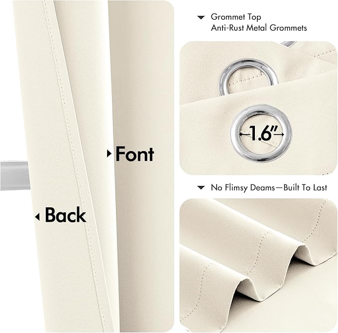 MIULEE Beige White Blackout Curtains for Bedroom Living Room 63 Inches Long 2 Panels, Thermal Insulated Room Darkening Drapes Solid Grommet Noise Reduction Light Blocking Window Treatments 40x63 Inch