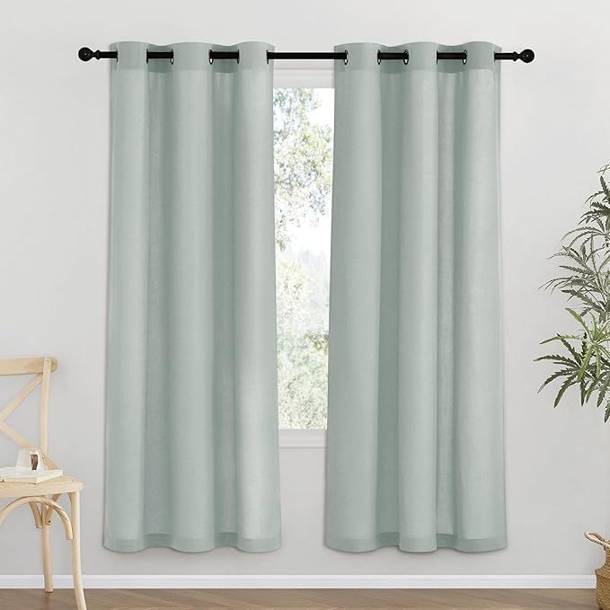NICETOWN Sage Green Thick Linen Curtains 72" Length, Grommet Privacy Window Treatments Linen Weave with Light Penetration Vertical Drapes for Farmhouse/Home Office, W42 x L72, 2 Panels
