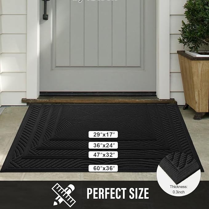 HIYARD Sturdy Front Door Mat, Absorbent Muddy Dirt Resist Welcome Door Mats Outdoor Indoor, Stain and Fade Resistant, Non-Slip Backing Entry Mat Low Profile Doormat for Entryway, 60×36, Black