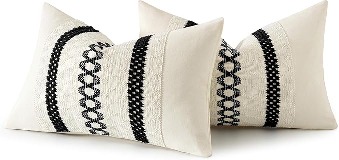 MIULEE Set of 2 Black Boho Decorative Lumbar Pillow Covers 12x20 Inch Farmhouse Rustic Couch Throw Pillows Modern Cotton Cushion Covers Retro Cute Macrame Woven Spring Home Decor for Bed Sofa Chair