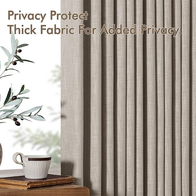 MIULEE Pinch Pleated Thick Linen Curtains 102 Inches Long 2 Panels for Living Room Bedroom, Linen Textured Drapes Pleat Back Tab Memory Trained Light Filtering Boho Taupe Window Curtains with Hooks