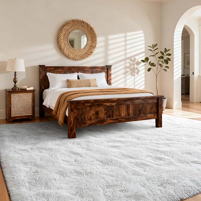 Area Rugs for Living Room, 6x9 Feet Soft Fluffy Shagg Plush Rug High Pile Large Indoor Modern Non-Slip Floor Carpet for Bedroom Nursery Kids Home Room Dorm Decor Aesthetic White