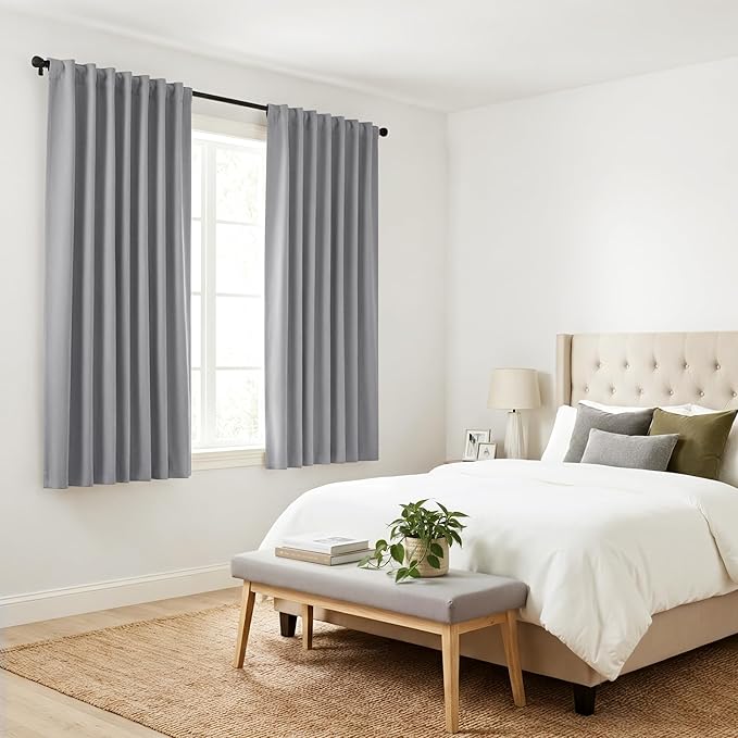 PONY DANCE Blackout Window Curtains - Home Decoration Energy Saving Thermal Insulated Curtain Drapes/Window Coverings with Slot Pocket Living Room, 42" W x 63" L, Silver Grey, 2 Panels