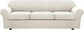 H.VERSAILTEX 4 Piece Stretch Sofa Covers for 3 Cushion Couch Covers for Living Room Furniture Slipcovers (Base Cover Plus 3 Seat Cushion Covers) Thicker Jacquard Fabric (Large Sofa, Ivory)