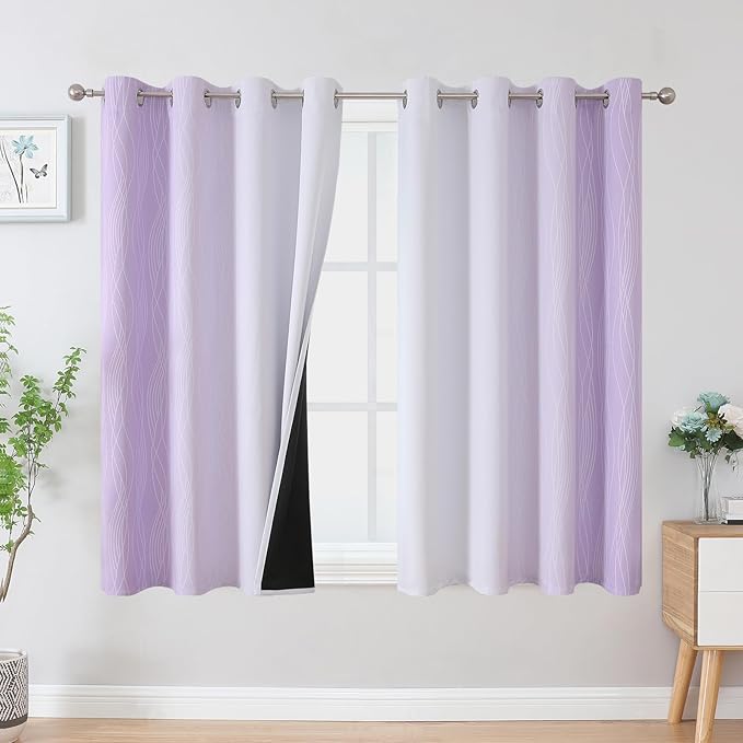 Estelar Textiler Lilac and Greyish White Blackout Curtains 54 Inch Length, Light Blocking Gradient Grommet Drapes for Living Room, Thermal Insulated Ombre Curtains for Bathroom,52Wx54L,2 Panels
