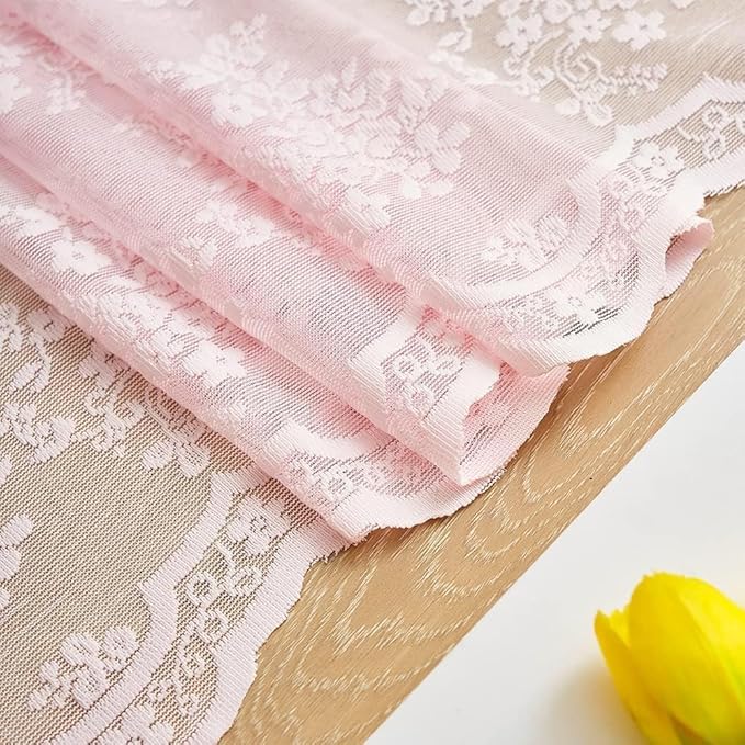 YJ YANJUN Vintage Lace Curtains 90 Inches Long-Victorian Floral Pattern Light Pink Sheer Curtain Panels for Baby Girls Room Feminine Flowy Cute Girly Classroom Princess Decor 2 Panels 52W x 90L