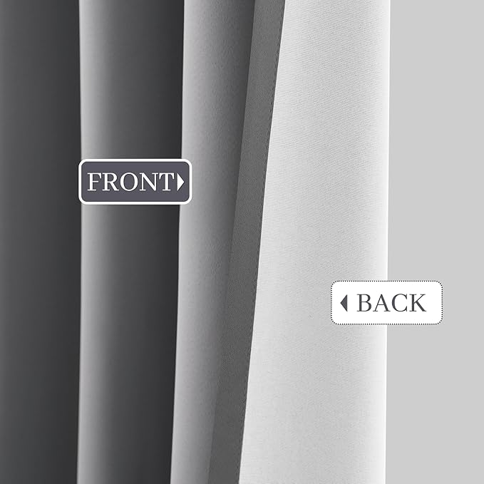Yakamok Grey Room Darkening 100% Blackout Curtains Grommet Window Treatments with 2 Thick Layers-Gray Thermal Insulated Drapes Set of 2 Panels for Bedroom Living Room 38 Inches by 84 Inches Length