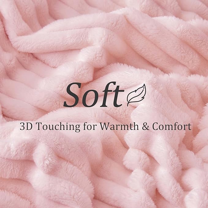 BEDELITE Twin Blanket for Couch & Bed, 300GSM Soft & Warm Fleece Blanket, Decorative and Giftable Striped Pink Blankets for Women, Men, 60"x80"