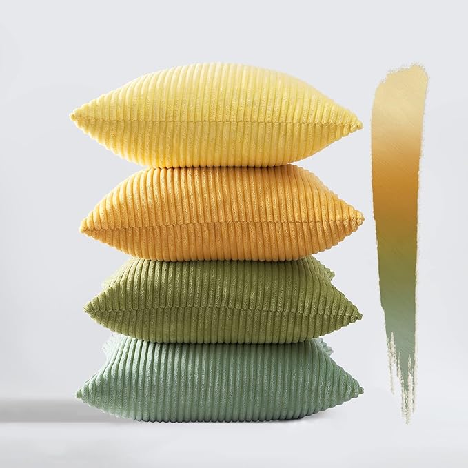 Topfinel Euro Shams Decorative Throw Pillow Covers 26x26 Inch Set of 4,Oversized Large Cushion Cases for Couch Sofa,Living Room,Corduroy Yellow Green Summer Home Decor