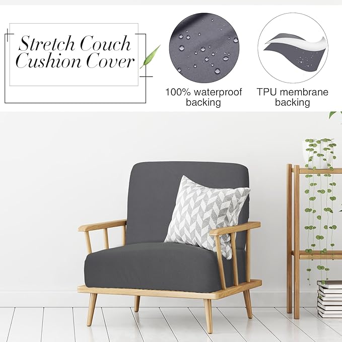 Newwiee 8Pcs Patio Cushion Covers Stretch Outdoor Cushion Cover Replacement for Patio Furniture Sofa Couch Slipcovers, Soft Flexibility Washable Furniture Protector(Waterproof Pure,Dark Gray)