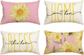 AVOIN colorlife Home Sweet Home Spring Summer Flowers Pink Throw Pillow Covers, 12 x 20 Inch White Cushion Case for Sofa Couch Set of 4