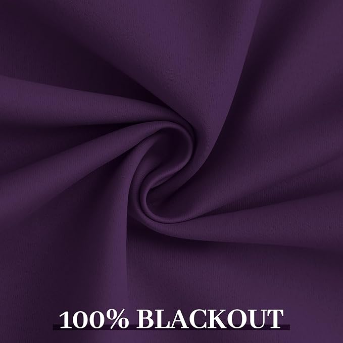 Yakamok Room Darkening 100% Blackout Curtains Grommet Window Treatments with 2 Thick Layers-Purple Thermal Insulated Drapes Set of 2 Panels for Bedroom Living Room 52 Inches by 72 Inches Length