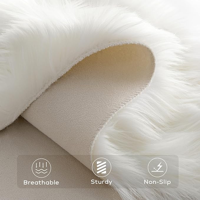 Ashler Faux Fur Rug, White Area Rugs, Fluffy Sheepskin Fur Rug, Fuzzy Ultra Soft 2.3 x 3.3 Ft Rugs, Machine Washable Shag Rug, Nursery Throw Rugs for Bed, Living Room