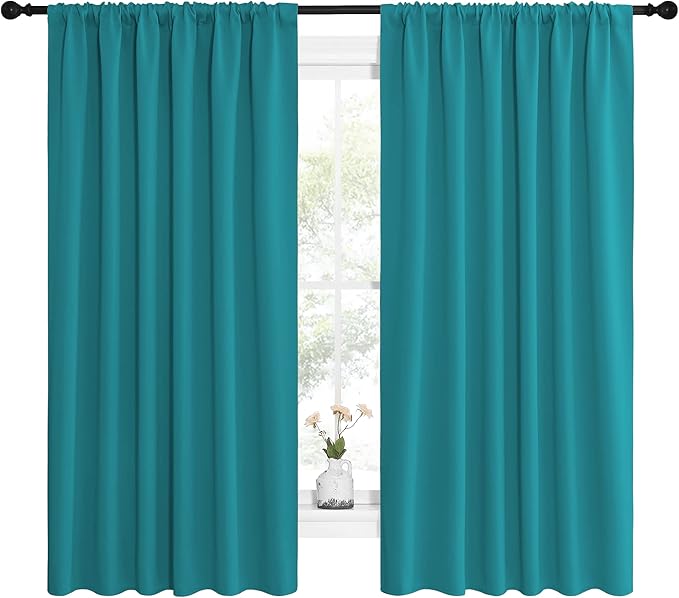 NICETOWN Peacock Blue Blackout Curtains Panels for Window, Thermal Insulated Rod Pocket Blackout Drapes/Draperies for Living Room (2 Panels, W62 x L63 inches)