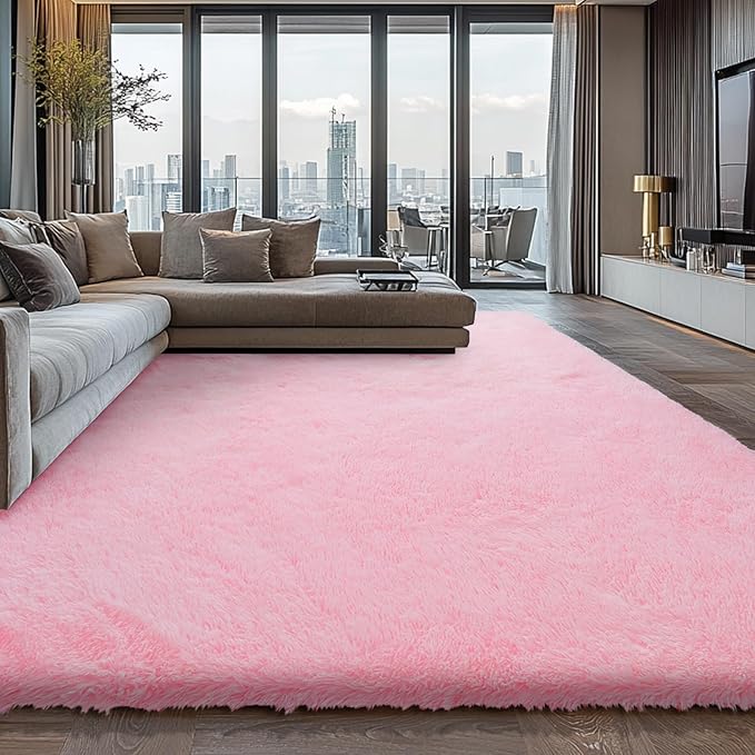 Large Shag Area Rugs for Living Room Bedroom,Big Ultra Soft Fluffy Pink Area Rugs for Dorm,Indoor Carpet Nursery Rugs for Kids Girls Room Home Decor (Pink, 10X14 Feet)