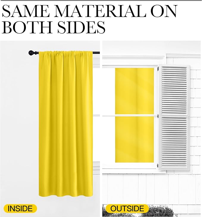 NICETOWN Bright Yellow Blackout Curtains 63 inches Long for Living Room, Darkening Window Curtain Panels, Easy-Care Solid Thermal Insulated Draperies/Drapes for Daughter Room