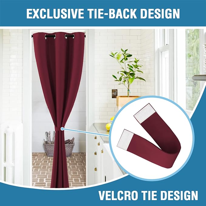 H.VERSAILTEX Christmas Doorway Curtain Blackout Door Curtain Room Divider Window Treatment Curtain for Bedroom Thermal Insulated Privacy Drape Soundproof Grommet, 42 x 80 inches, 1 Panel, Burgundy