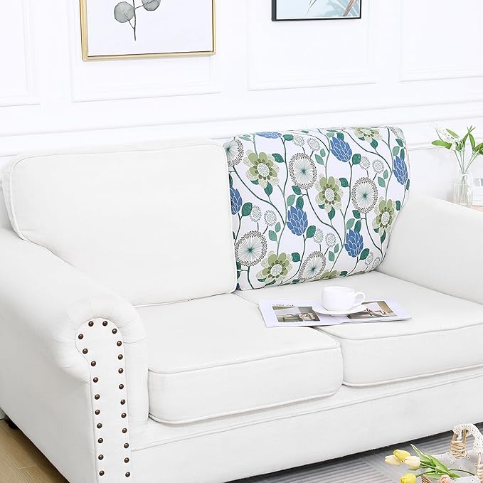 Smiry Printed Couch Cushion Covers, Stretch Soft Couch Covers for Sofa, Washable Non-Slip Sofa Slipcover Furniture Protector for Indoor and Outdoor (Backrest L, Light Green)