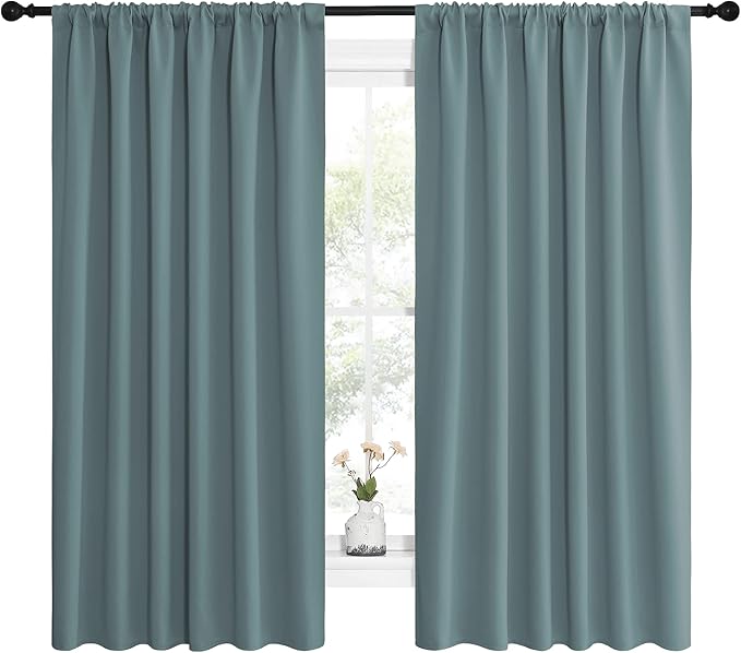 NICETOWN Greyish Blue Blackout Curtains Panels for Window, Thermal Insulated Rod Pocket Blackout Drapes/Draperies for Living Room (2 Panels, W62 x L63 inches)