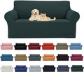 Cupuamon 2026 New Stretch Loveseat Sofa Slipcovers Couch Cover for 2 Cushion Furniture Protector Sofa Covers with Elastic Bottom Jacquard Fabric Small Checks for Pets, Kids - Hunter