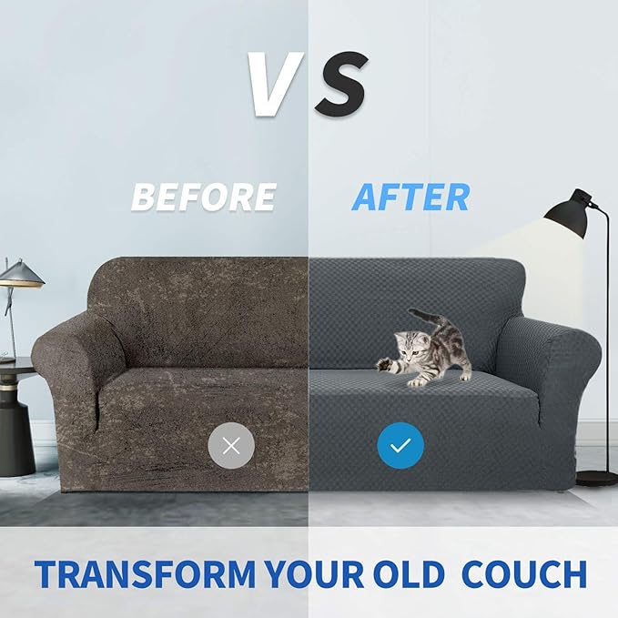 ZNSAYOTX 1 Piece Jacquard Couch Covers for 2 Cushion Couch High Stretch Loveseat Slipcover for Pets Dogs Anti Slip Love Seat Sofa Slipcover Furniture Protector (Loveseat, Dark Grey)
