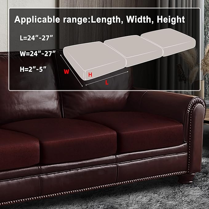 Leather Look Couch Cushion Covers Sofa Seat Slipcovers Sets Couches Furniture Protector for Sectional Armchair Loveseat Pets Kids Stretch Spandex Fabric (3 Cushion Sofa, Burgundy)