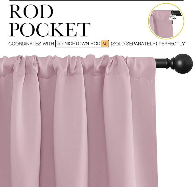 NICETOWN 2 Panels Blackout Curtains, Rod Pocket Thermal Insulated Drapes 84 inches Long, Easy-Care Modern Home Decoration Sunshades for Guest Room, Living Room, Office, 62 x 84 Inch, Rouge Pink