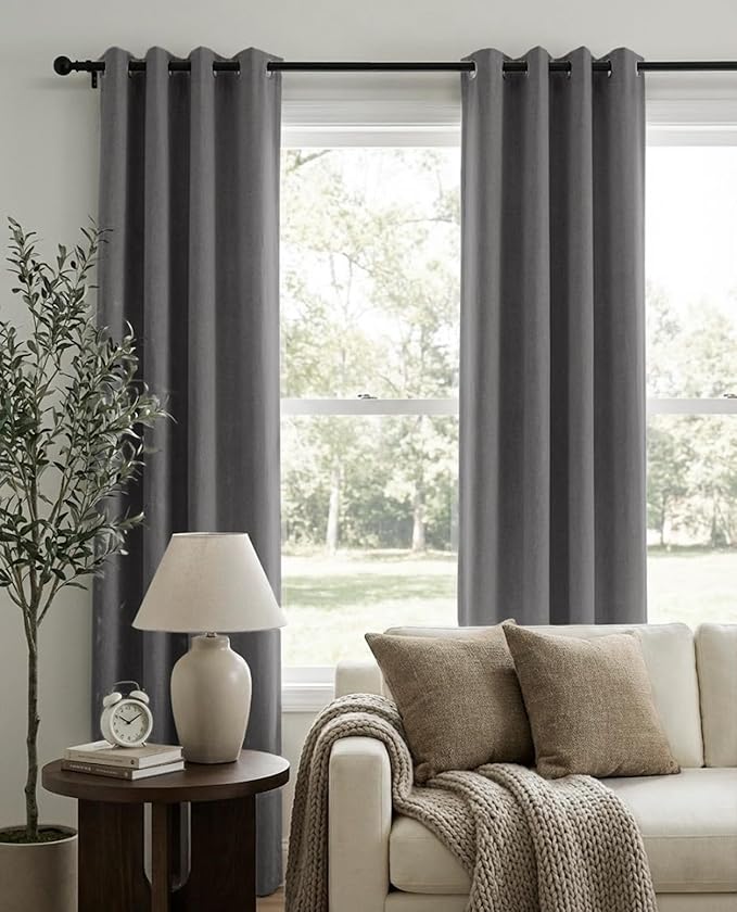 100% Blackout Shield Curtains, Dark Gray, 50''W x 108''L, 2 Panels, Grommet Top, Thermal Insulated, Full Light Blackout Curtains for Bedroom/Living Room