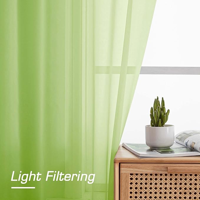 OWENIE Lime Sheer Curtains for Bedroom Living Room 54 Inch Length 2 Panels Set, Soft Solid Light Filtering Sheer Short Curtains for Small Window, 2 Pcs Total 84 Width 54 Long, Lime