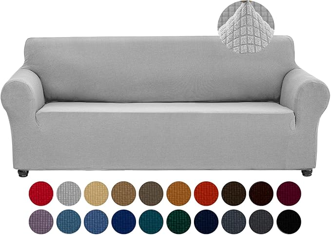 Joccun Stretch Couch Cover Slipcovers, 1-Piece Sofa Covers for 3 Cushion Couch Spandex Jacquard Washable Furniture Protector Cover for Living Room,Kids,Pets(Sofa,Silver)