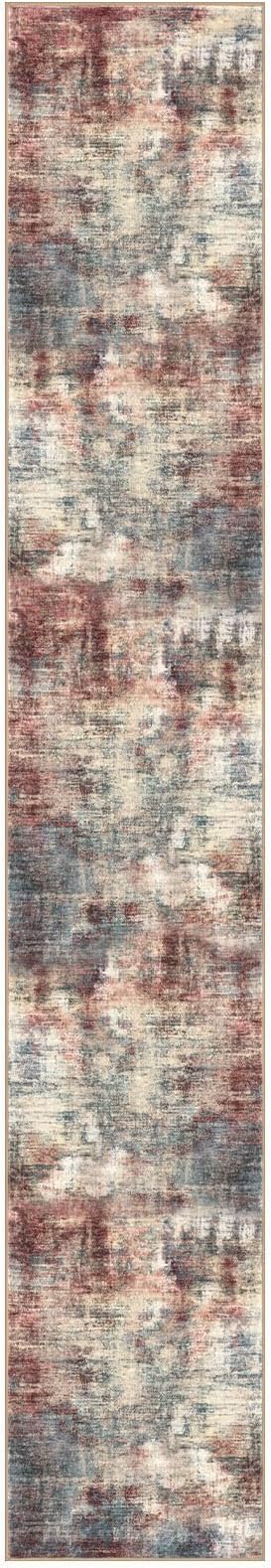 IOHOUZE Abstract Runner Rug 3x16 Ft Washable Runners for Hallways, Non Slip Kitchen Runner Printed Faux Wool Entryway Runner Indoor, Modern Abstract Floor Carpet for Hall Stair, Red/Multi