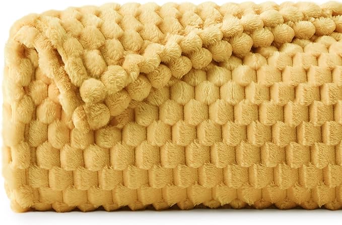 BEDELITE Jacquard Blanket - 3D Fleece Decorative Yellow Twin Size, Super Soft and Cozy Warm Fuzzy Blanket All Seasons Suitable, 60x80Inches