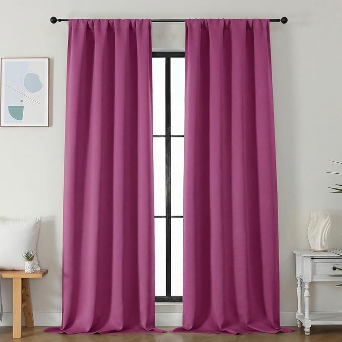 Simplebrand Ava Hot Pink Blackout Curtains for Bedroom 96 Inches Long 2 Panels, Solid Thermal Insulated, Energy Saving Nursery Window Treatment Curtains Blackout Drapes, W40 x L96 Inch, Hot Pink