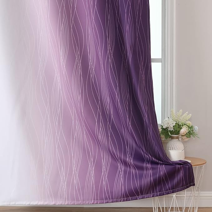 Estelar Textiler Purple and Greyish White Blackout Curtains & Drapes for Bedroom, Thermal Insulated Ombre Blackout Drapes, Room Darkening Energy Saving Curtains for Living Room, 42Wx63L, 2 Panels