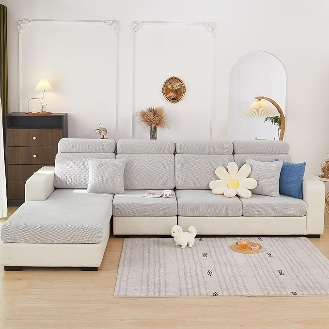 Couch Covers for 3 Cushion Sofa Pet Friendly Couch Cushion Covers Universal Sofa Covers Washable Stretch Slipcovers for Sectional Sofa (Texture Light Gray,Large Triple Seat Cover)