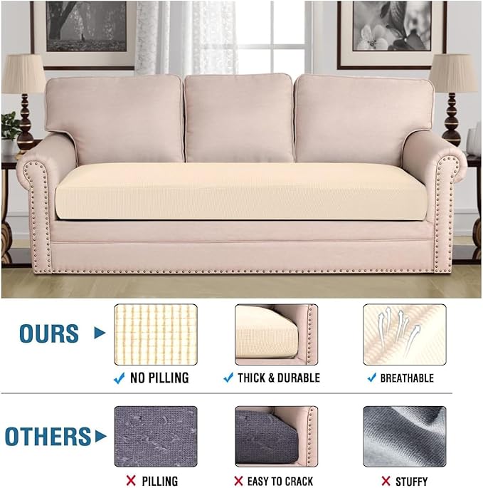 H.VERSAILTEX Super Stretch Individual Seat Cushion Covers Sofa Covers Couch Cushion Covers Slipcover Sets Thick Jacquard Textured Twill Fabric (1 Piece Sofa Cushion Cover, Cream)