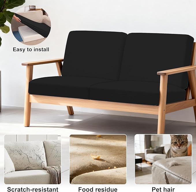 4Pcs Patio Stretch Cushion Covers,Outdoor Sofa Replacement Cover Slipcovers for Patio Furniture Cushion Covers, Washable Reusable Furniture Protector