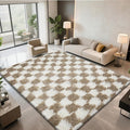 4x6 Checkered Area Rugs for Bedroom, Fluffy Beige and White Checkered Rug Fuzzy Shag Shaggy Carpets for Living Room, Soft Plush Furry Rug for Boy Girls Room Dorm Home Decor