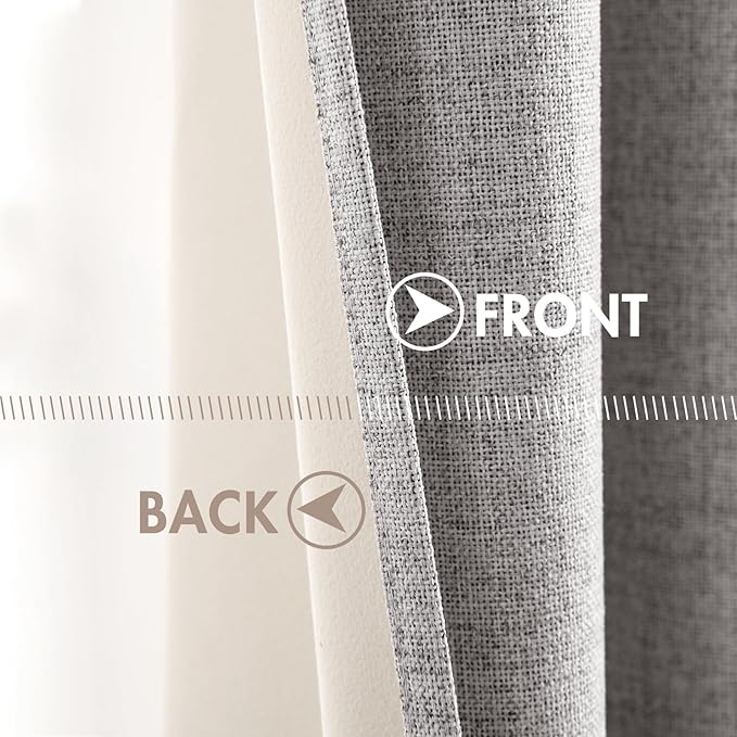 MIULEE Linen Texture Curtains for Bedroom Solid 100% Blackout Thermal Insulated Light Gray Curtains Grommet Room Darkening Drapes for Living Room Nursery 52x45 Inch (2 Panels)