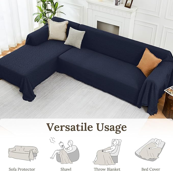 HOMERILLA Sectional Couch Covers for Sectional Sofa L Shaped Sofa Cover Blanket 2 Pieces L Shape Furniture Protector for Pets Dogs(Midnight Blue, X-Large)