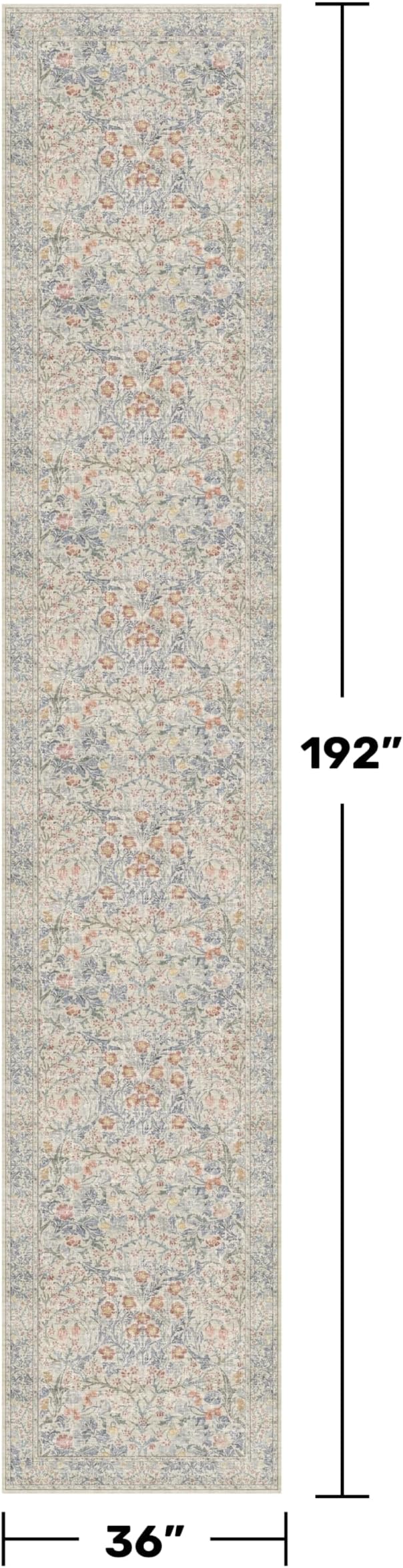 Hazo Haus Boho 3x16 Wide Hallway Runner - Beige Blue and Purple, Washable Low Pile Non Slip Stain Resistant 16ft Runner Rug for Long Kitchen, Hall Way, Floral Forest Decor