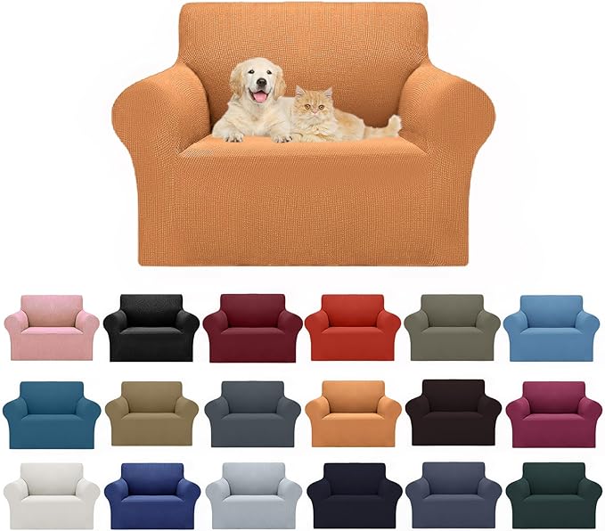 Cupuamon 2026 New Stretch Chair Sofa Slipcovers Couch Cover for 1 Seater Furniture Protector Sofa Covers with Elastic Bottom Jacquard Fabric Small Checks for Pets, Kids - Golden