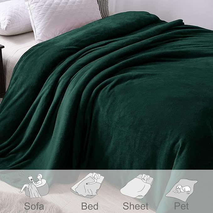 Exclusivo Mezcla Fleece Blanket Twin Size for Bed, Super Soft and Warm, All Season, Cozy, Plush, Lightweight, 60x80 Inches Forest Green