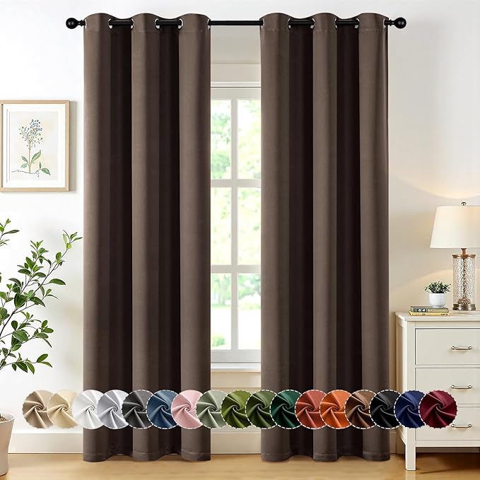 MIULEE Chocolate Brown Blackout Curtains for Bedroom Living Room 84 Inches Long 2 Panels, Thermal Insulated Room Darkening Drapes Solid Grommet Noise Reduction Window Treatments 40x84 inch