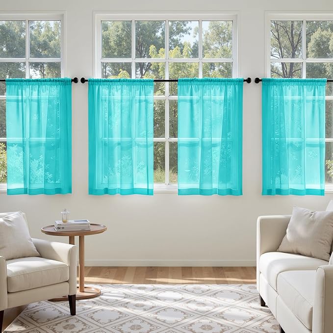 MIULEE Turquoise Sheer Curtains 63 Inches Long, 4 Panels Set, Light Filtering Rod Pocket Voile Drapes for Living Room and Bedroom, Airy Soft Fabric Window Treatments, 42 x 63 Inches