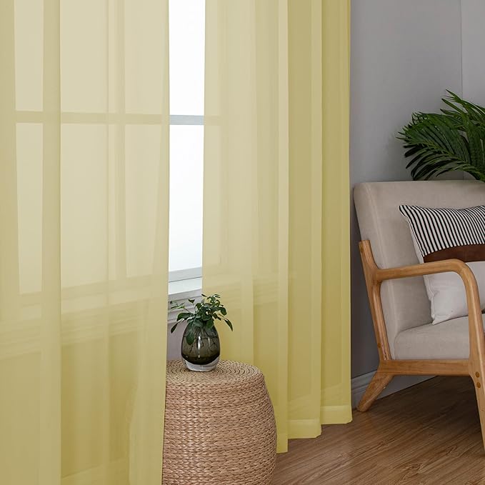 Chyhomenyc Mustard Yellow Sheer Curtains 72 Inches Long, Light Filtering Window Sheer Curtain Panel Drapes, Elegant Curtains & Drapes for French Door Living Room, Each 42Wx72L Inches, 2 Panels