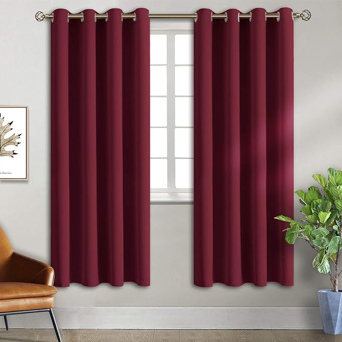 BGment Blackout Curtains for Bedroom - Grommet Thermal Insulated Room Darkening Curtains for Living Room, Set of 2 Panels, Each 46 x 72 Inch, Burgundy Red