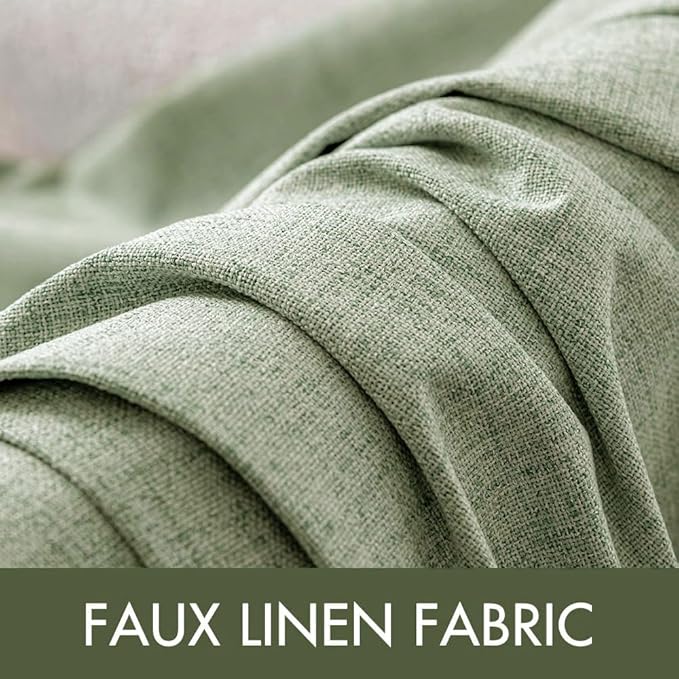MIULEE Linen Texture Curtains for Bedroom Solid 100% Blackout Thermal Insulated Sage Green Curtains Grommet Room Darkening Drapes for Living Room Nursery 52x96 Inch (2 Panels)