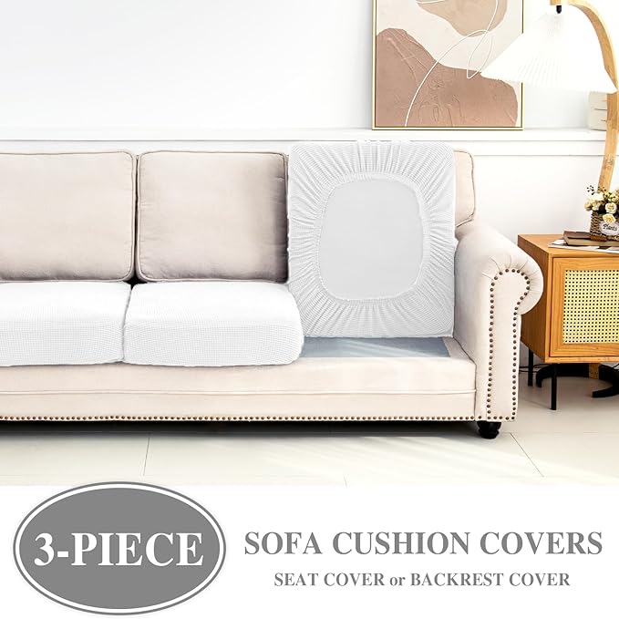 Couch Cushion Covers Seat Cushion Cover Stretch Couch Cover Separate Sectional Sofa Slipcovers Furniture Protector(3 Pieces for Seat or Sofa Backrest, White)