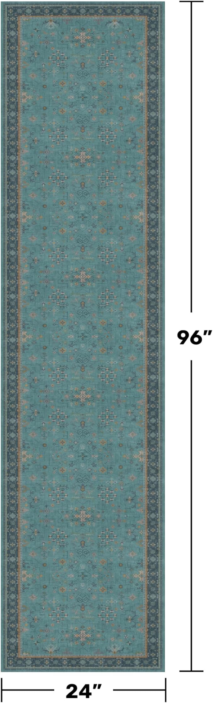 Boho 2x8 Non Slip Kitchen Runner Rugs -Machine Washable Non Skid Vintage Carpet for Hallway, Entryway, Non Slip with Rubber Backing, Floral Aqua Blue Unique Runner Décor (Teal)